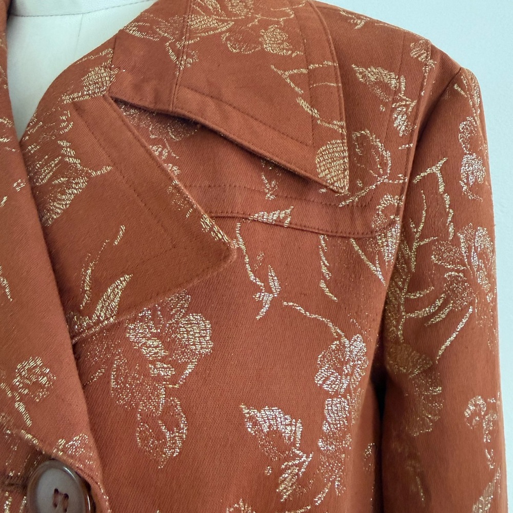 Apostrophe Rust Floral Jacquard Blazer Double Breasted Jacket Vintage Style - Picture 5 of 15